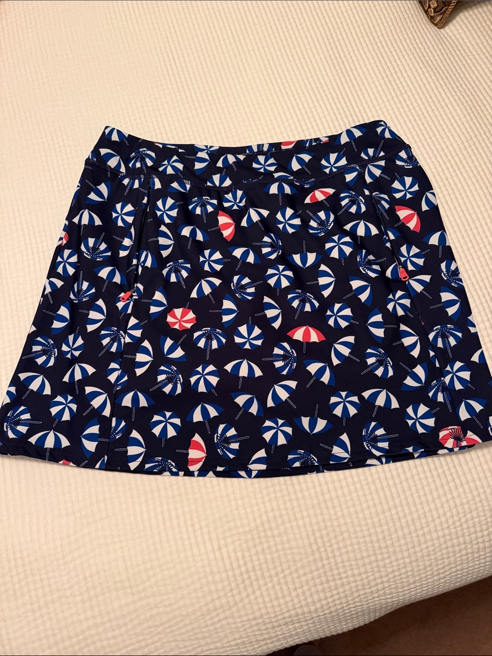 RLX Ralph Lauren Navy A-Line Skort with Blue, White and Red Umbrella Print